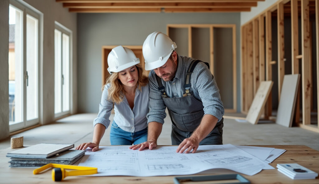 Chef de projet bâtiment examinant des plans avec un client