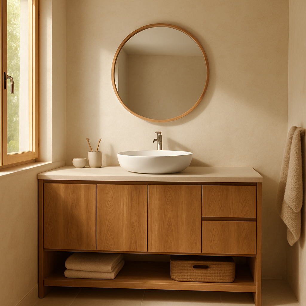 Meuble de salle de bain moderne en bois massif avec rangement