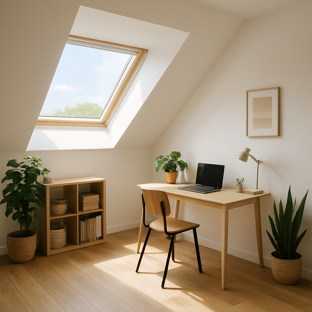 Aménagement moderne et lumineux d'un bureau sous combles perdus