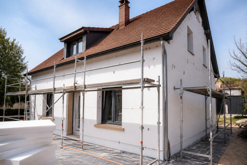 Isolation extérieure en cours sur une maison traditionnelle française