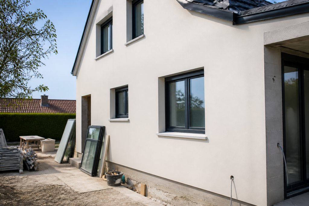 Pose de nouvelles fenêtres lors d'une rénovation énergétique d'une maison française