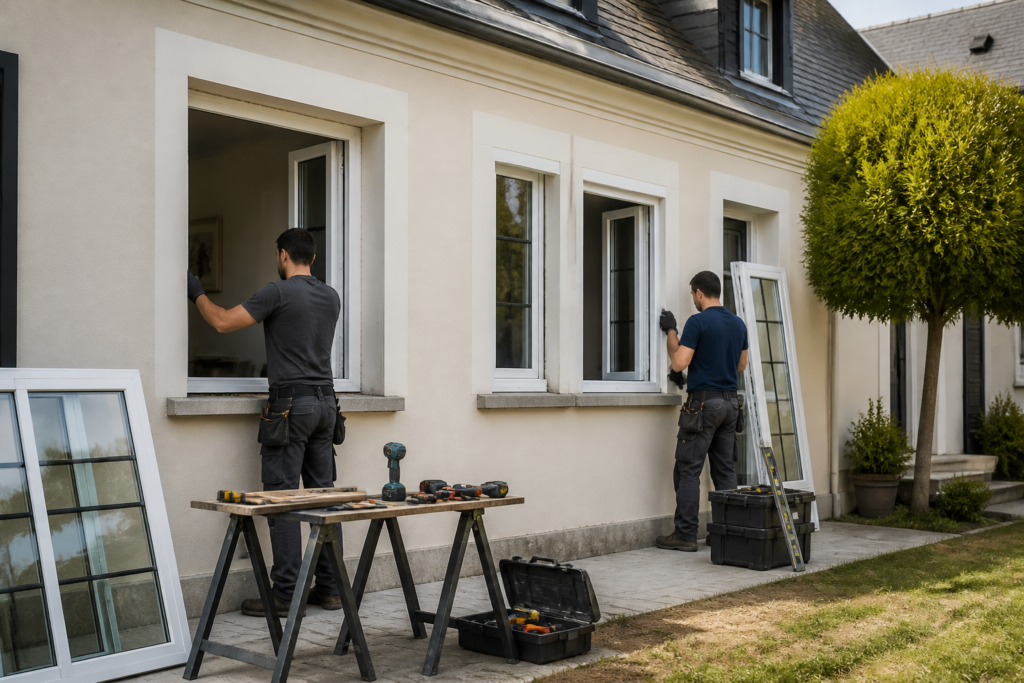 Travail de rénovation des fenêtres d’une maison française