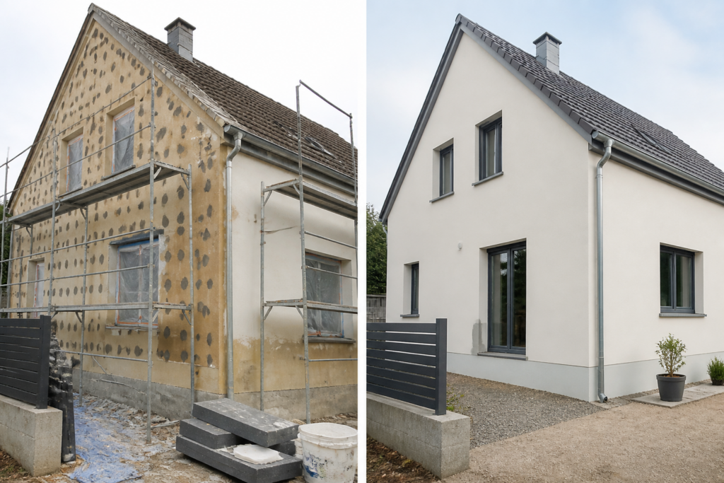 Avant et après isolation extérieure d'une maison française