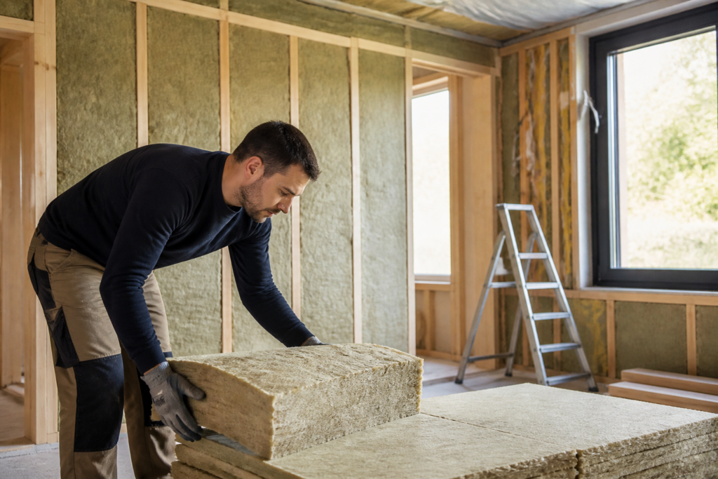 Chantier de rénovation énergétique dans une maison française avec isolation en cours