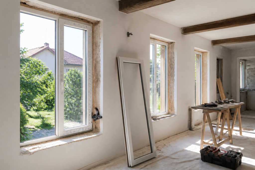 Maison en rénovation avec installation de fenêtres double-vitrage