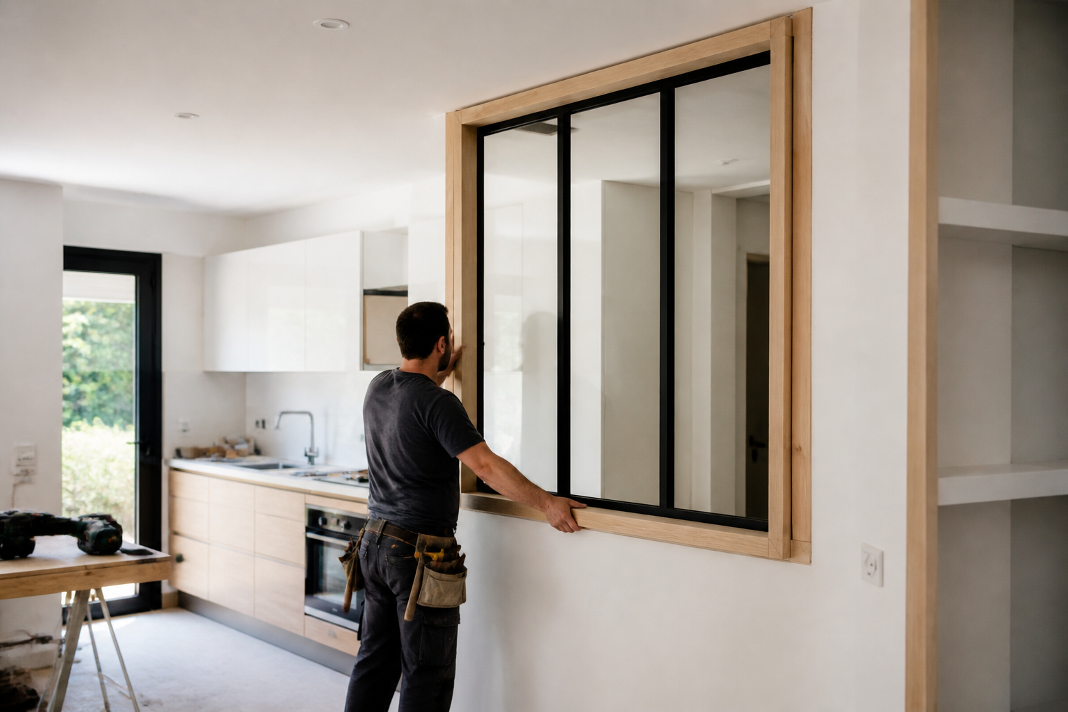 Installation d'une verrière de cuisine IKEA par un artisan