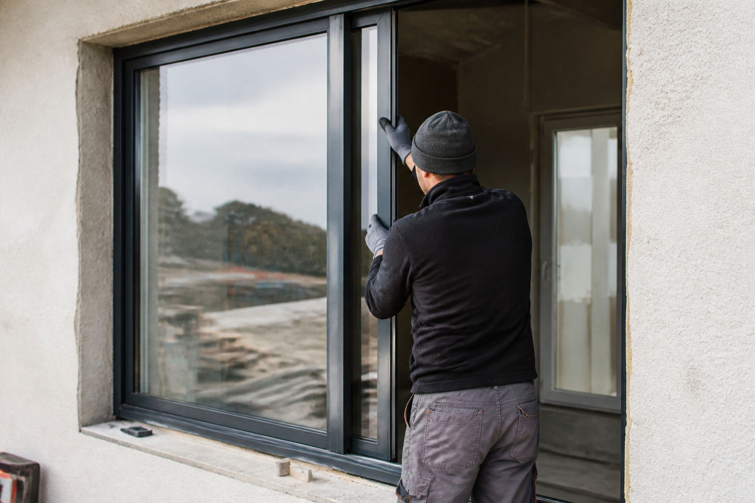 Artisan certifié RGE posant une fenêtre lors d’un chantier de rénovation