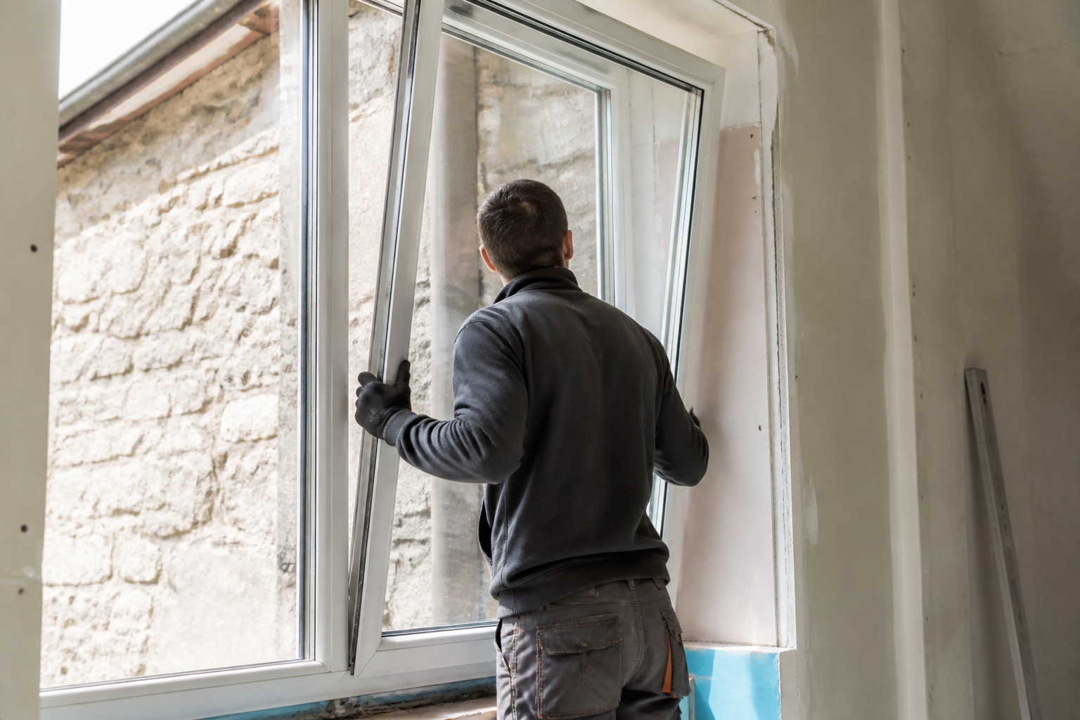 Installation d'une fenêtre double vitrage