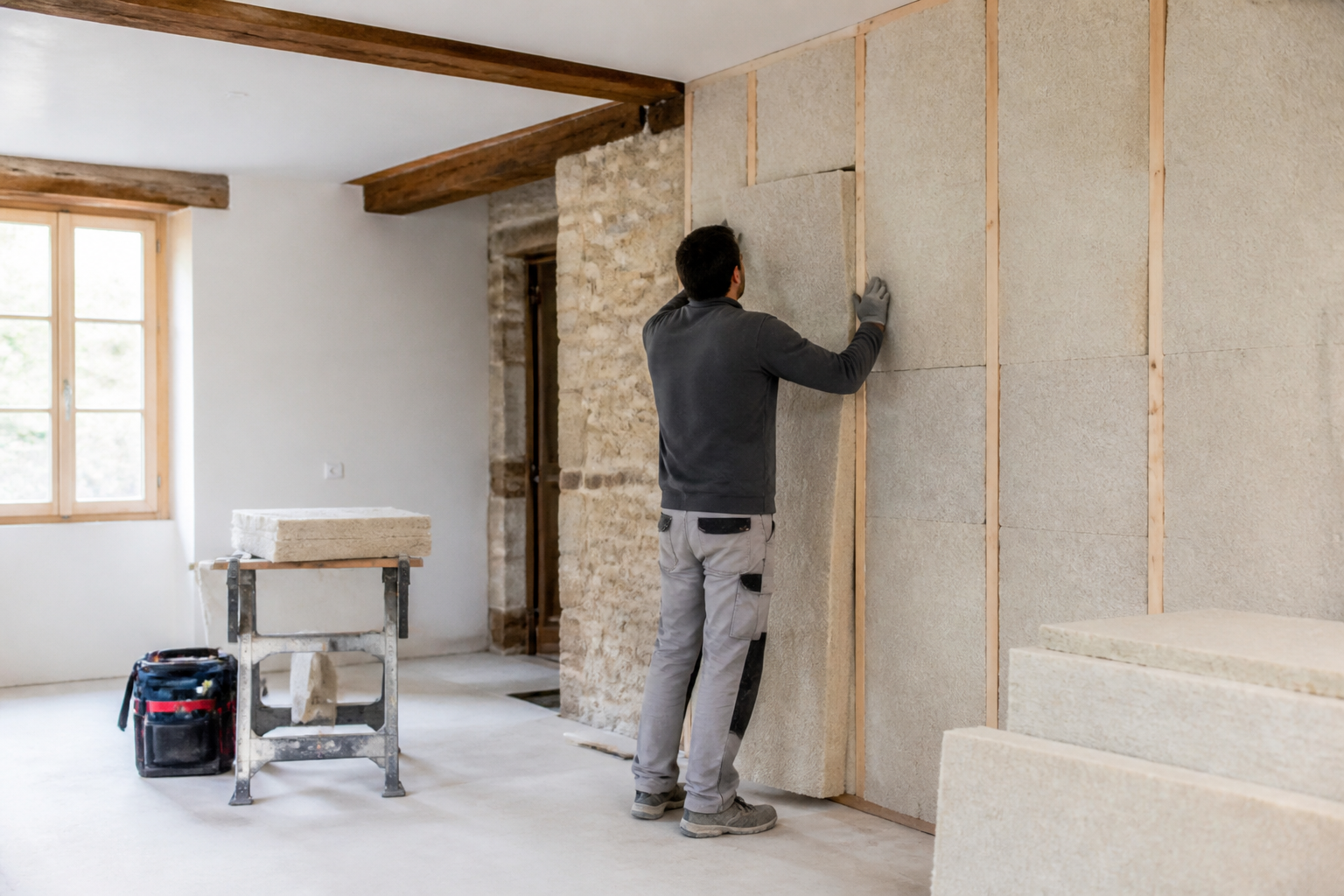 Pose d'isolation thermique dans une maison ancienne
