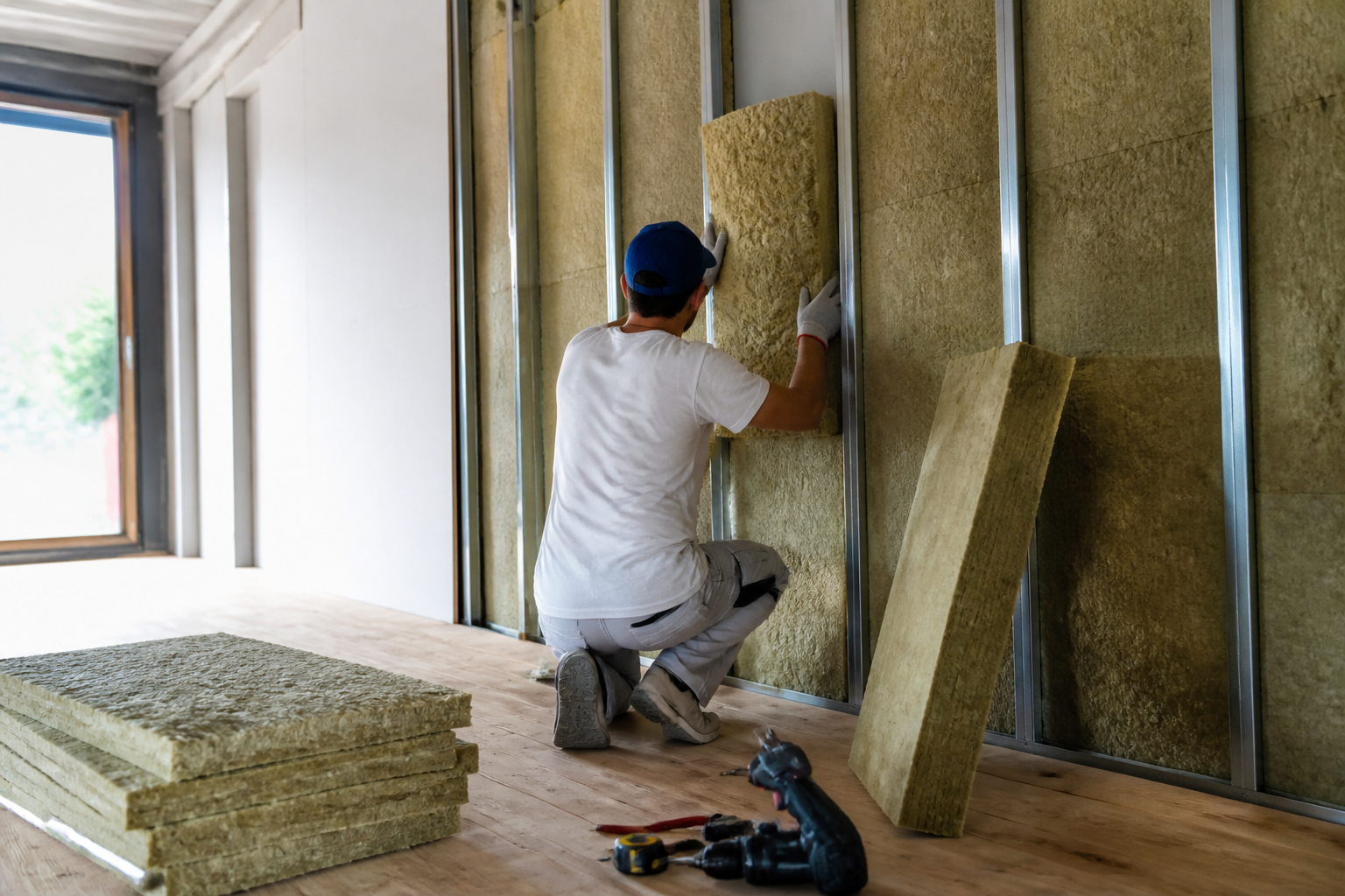 Pose d'isolation thermique dans une maison en rénovation