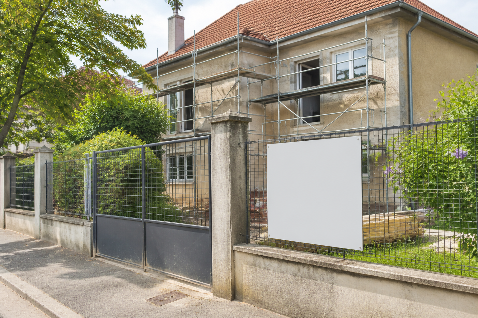 Panneau de permis de construire affiché sur chantier