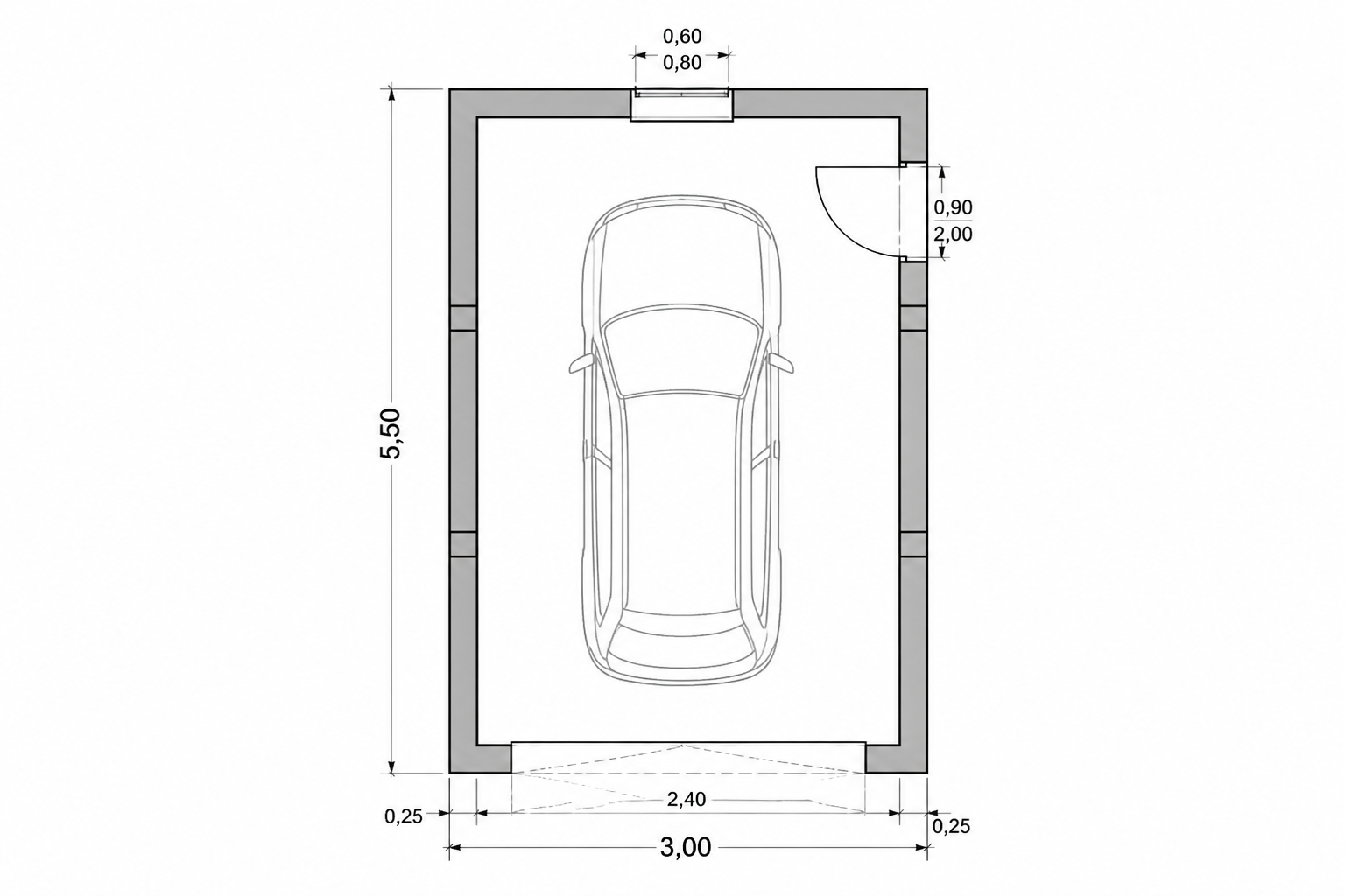 Plan architectural illustrant un garage en parpaing