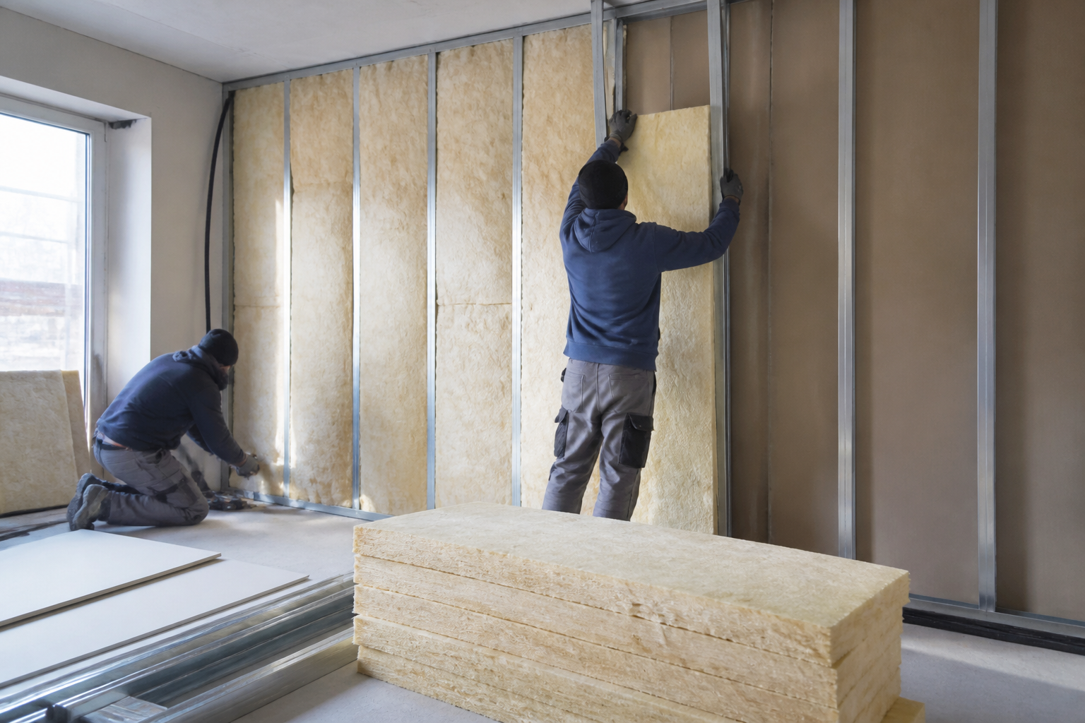 Pose de l'isolation intérieure lors d'une rénovation de maison