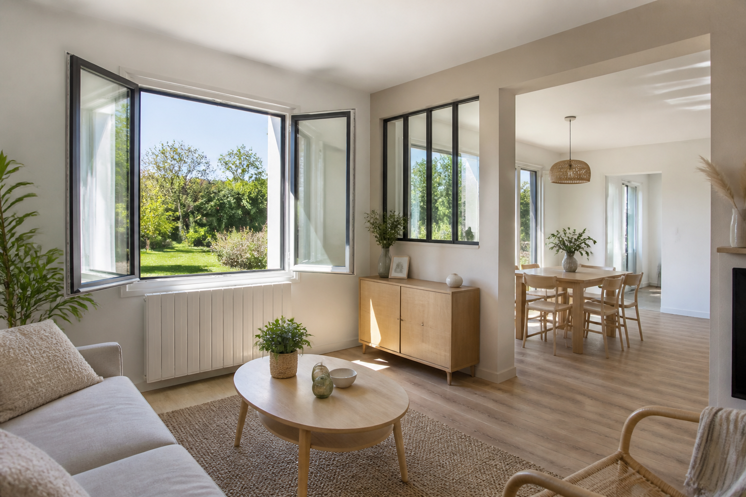 Intérieur d'une maison rénovée avec nouvelles fenêtres apportant luminosité et confort thermique