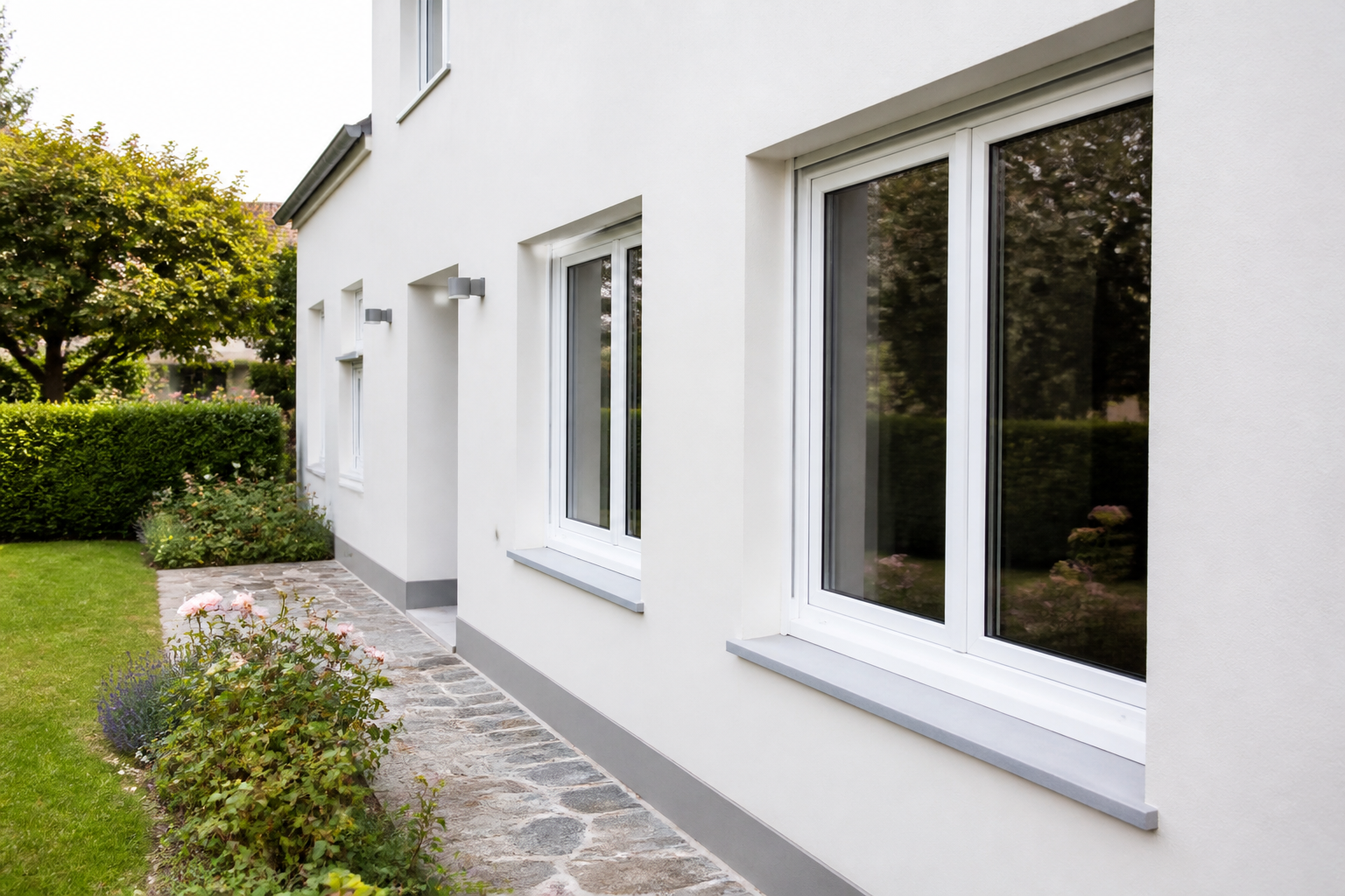 Maison française avec fenêtres neuves double vitrage après travaux de rénovation