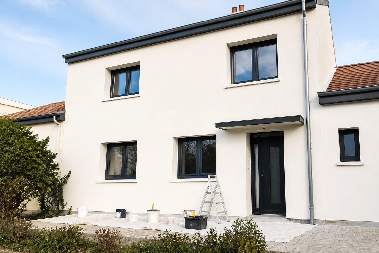 Façade rénovée d'une maison française après travaux soumis à déclaration préalable