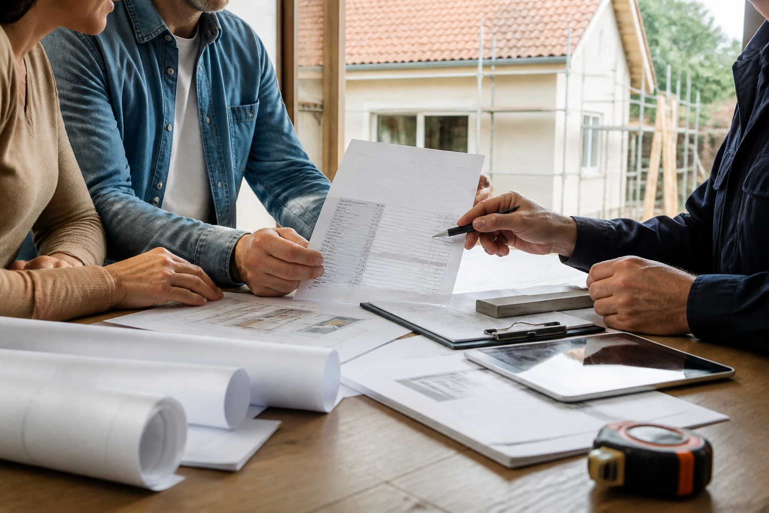Préparation de devis pour rénovation de toiture avec documents et plans