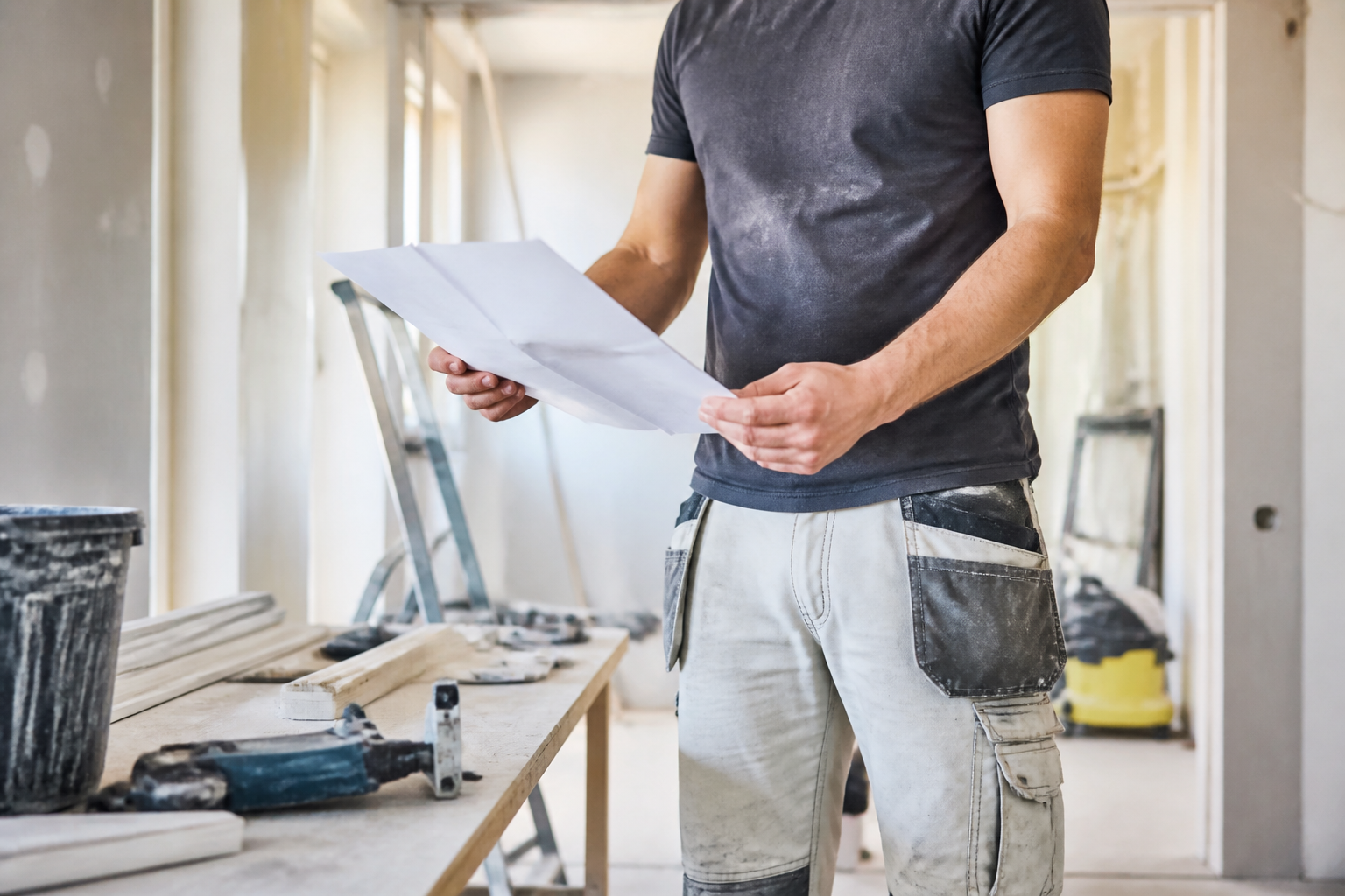 Artisan vérifiant un devis de travaux de rénovation énergétique