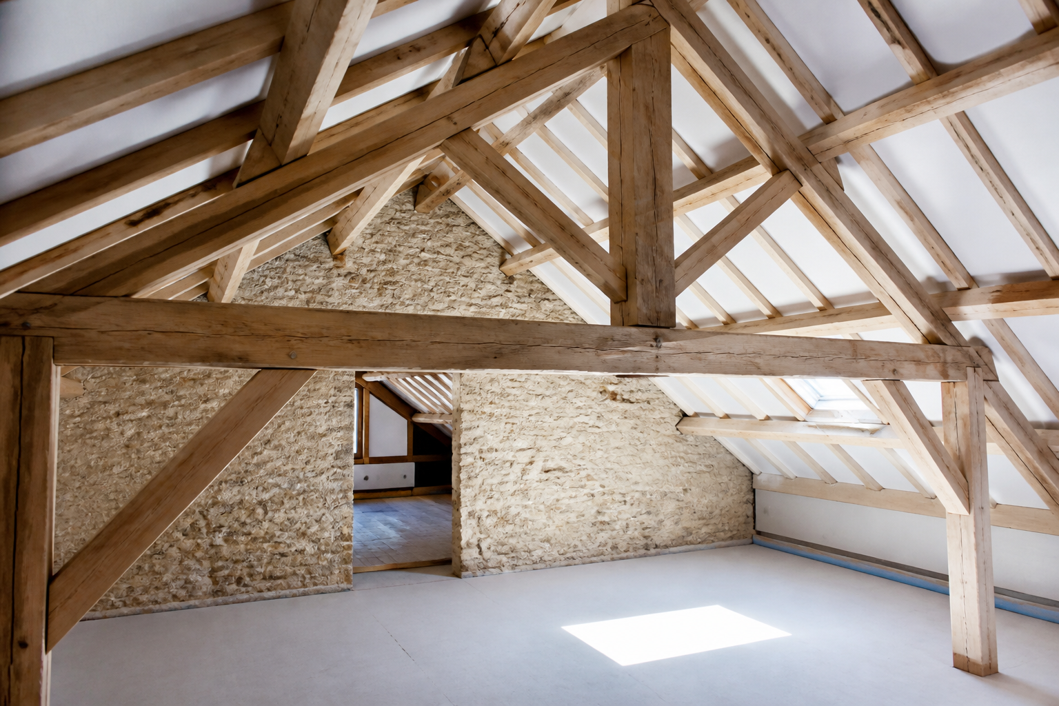 Charpente en bois saine lors d'une rénovation de toiture
