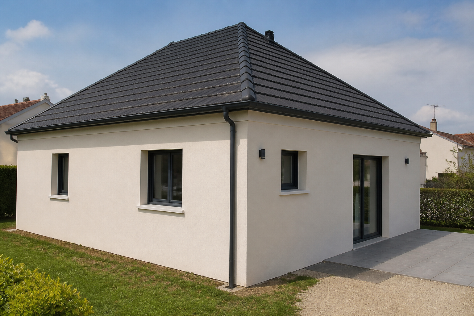 Toiture en croupe finie sur une maison rénovée
