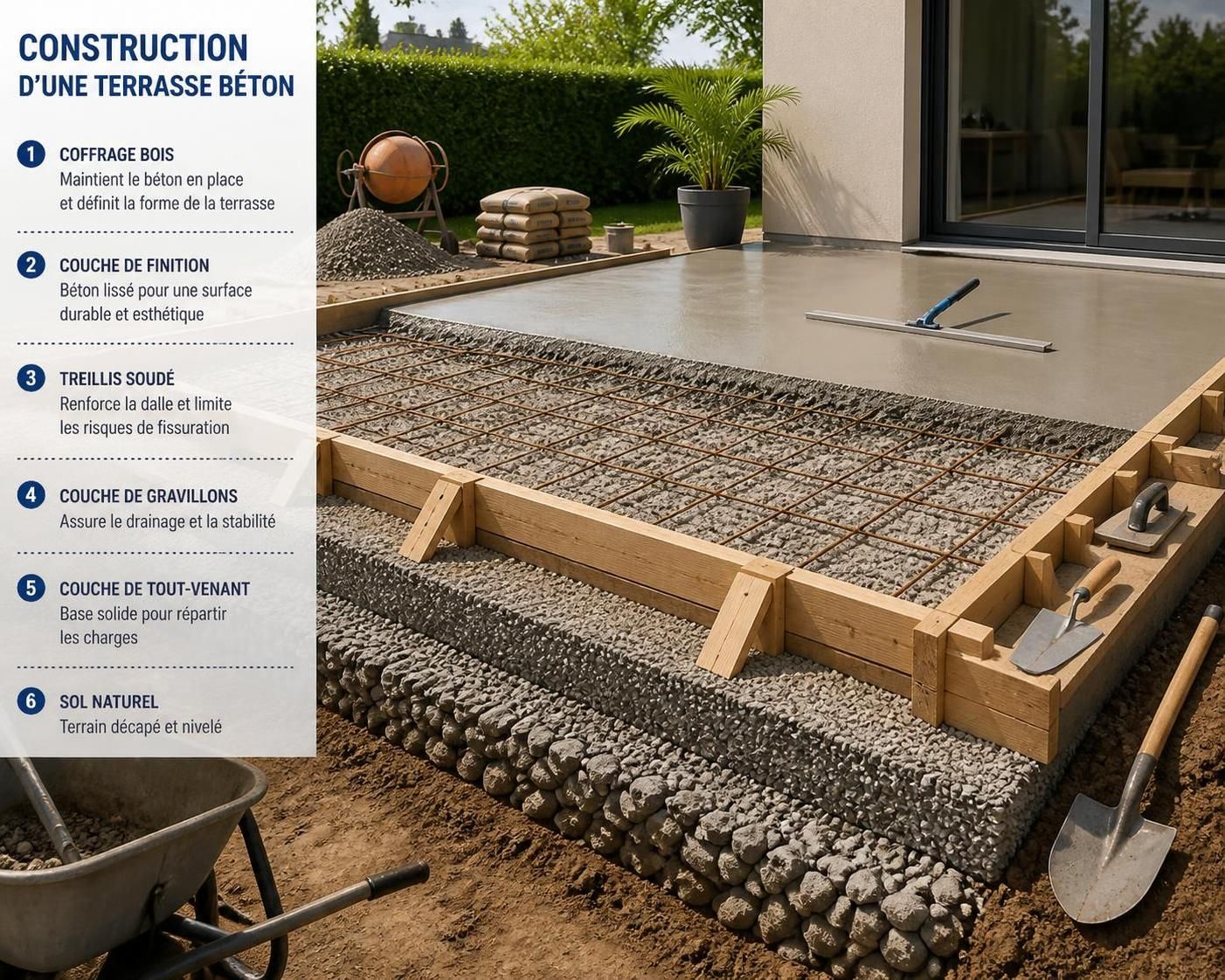 découvrez notre guide complet pour réussir le coffrage de votre terrasse en béton, avec des conseils pratiques et des étapes détaillées pour un chantier réussi.