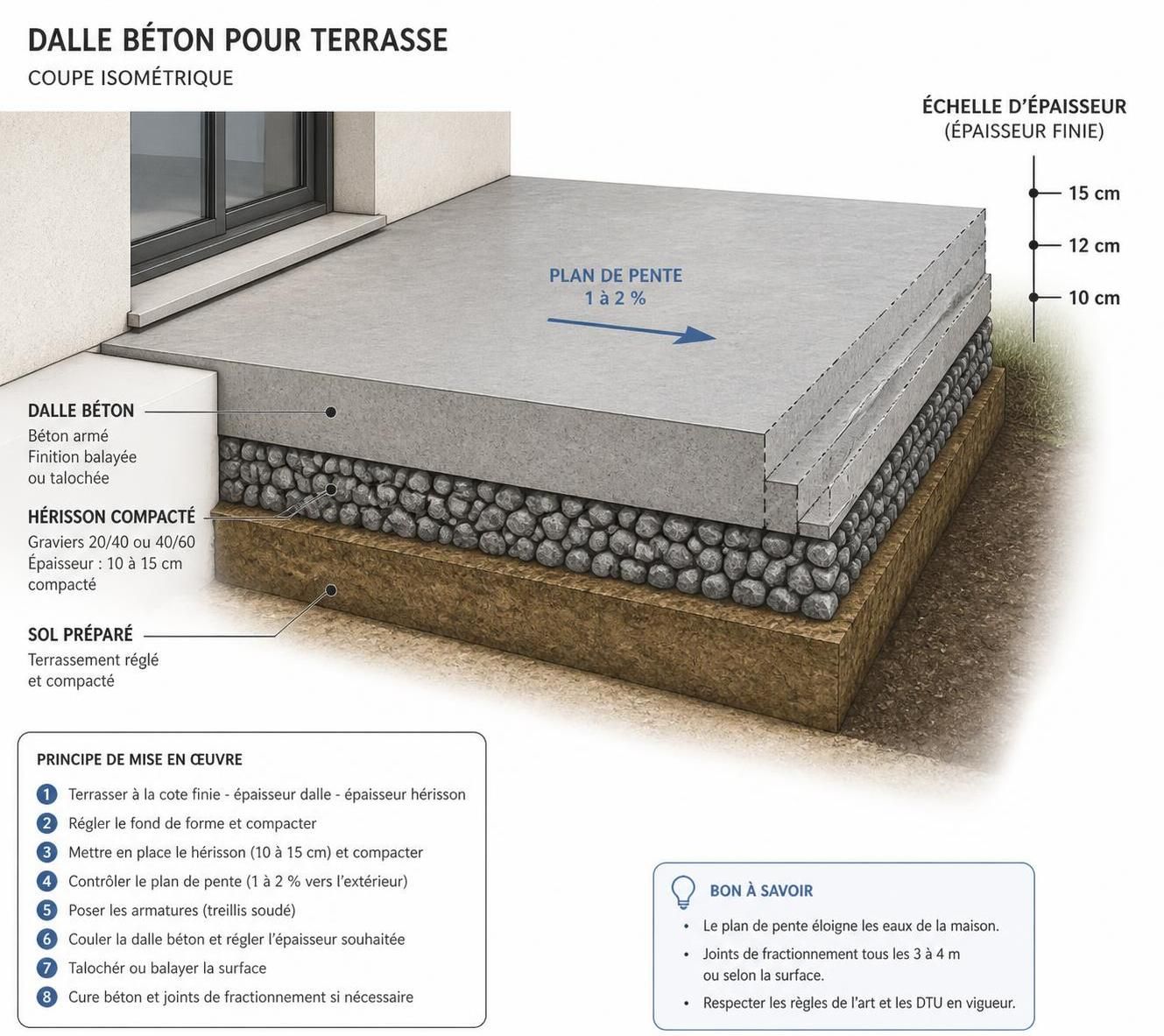découvrez comment choisir l'épaisseur idéale pour votre dalle de terrasse en béton afin d'assurer solidité, durabilité et résistance aux charges extérieures.