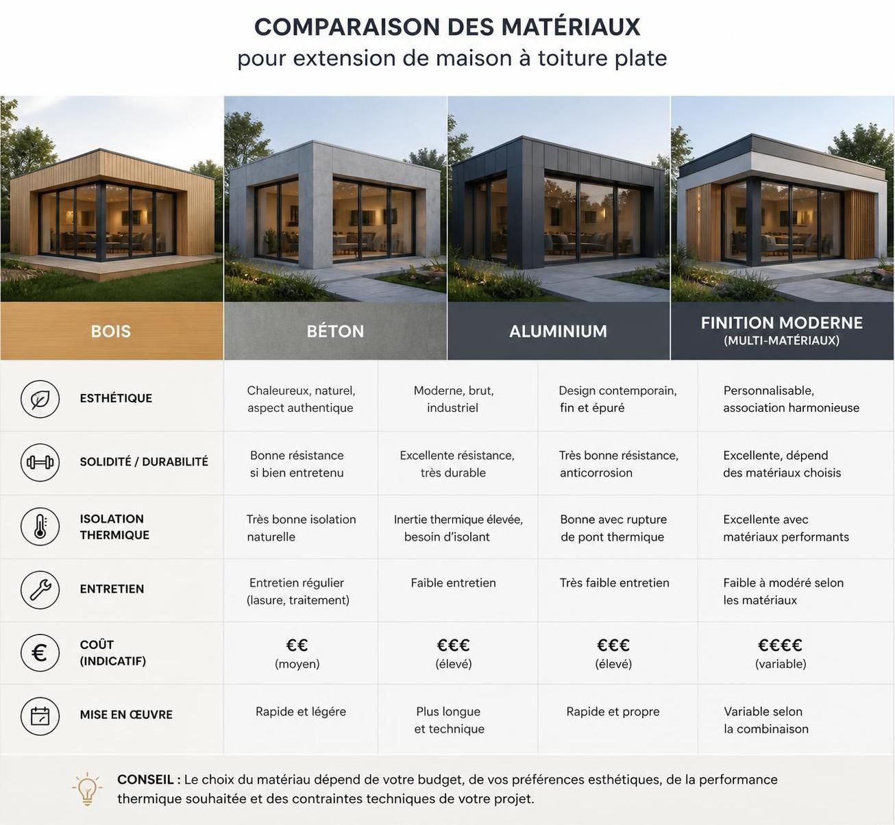 découvrez nos conseils pratiques pour réussir l'extension de votre maison avec une toiture plate, un projet d'agrandissement moderne et esthétique.