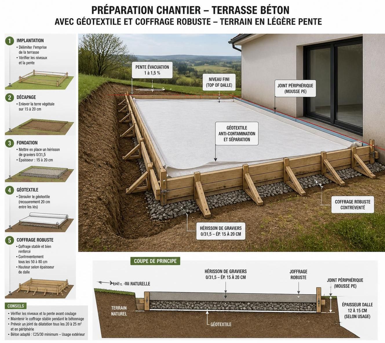 découvrez notre guide complet pour faire une terrasse en béton en 2026. conseils, étapes et astuces pour réussir votre projet et créer un espace extérieur durable et esthétique.