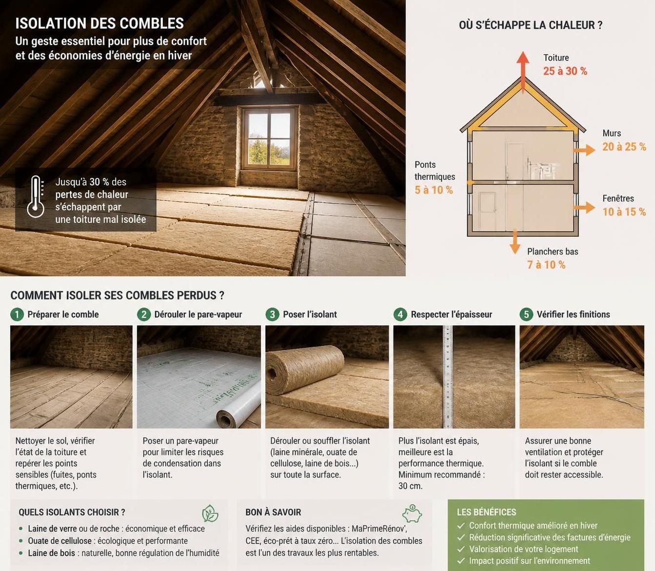 découvrez notre guide complet sur l'isolation des combles pour optimiser l'efficacité énergétique de votre maison, réduire vos factures de chauffage et améliorer votre confort.